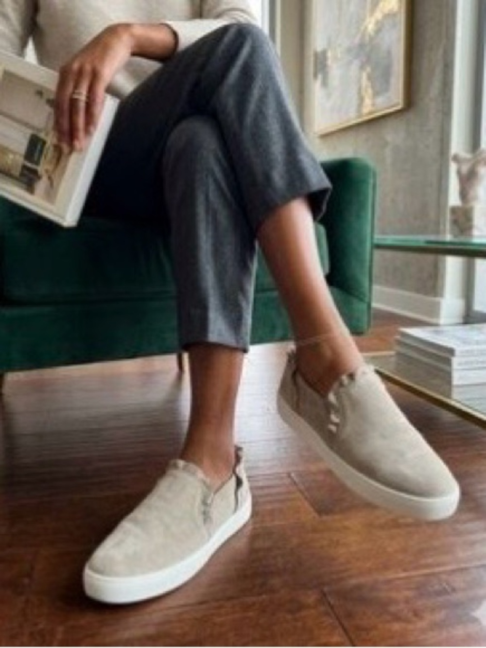 Kate Spade Lilly Suede Ruffle Slip On Sneakers sz 7.5